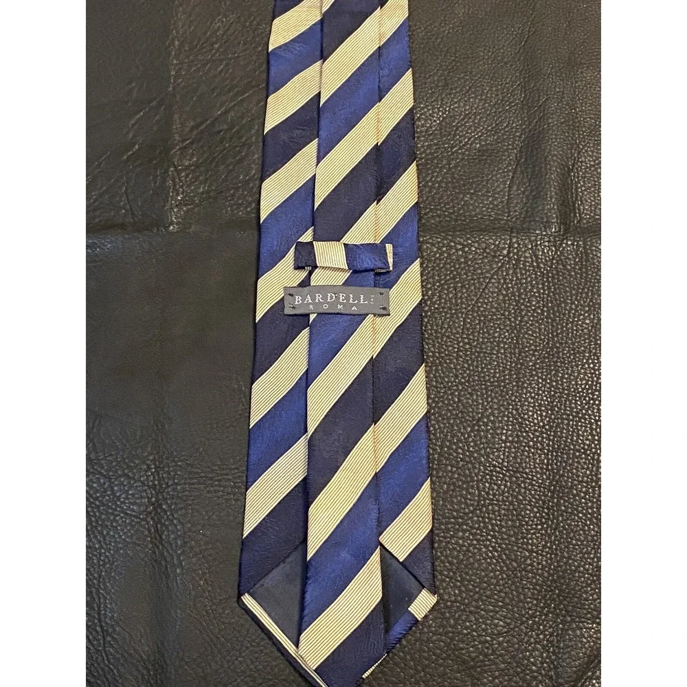 Bardelli Roma Mens Necktie Blue Tan Geometric 100% Silk Made In Italy Classic